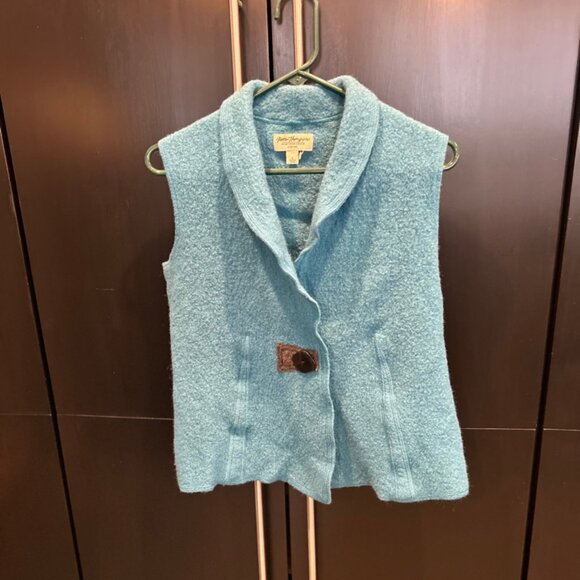 Norm Thompson Blue-ish Green boiled wool vest  size Large - Picture 1 of 7
